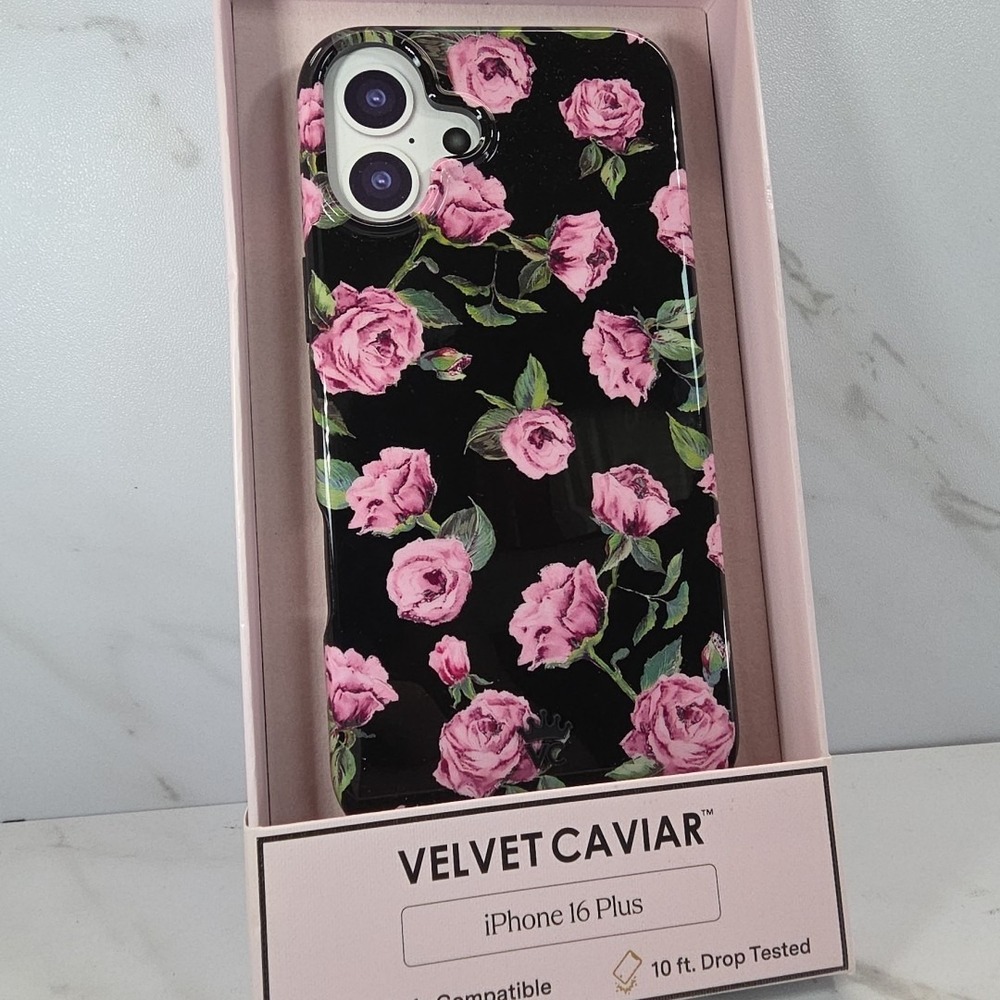 VELVET‎ CAVIAR✨Apple iPhone 16 Plus✨MagSafe Case✨Black & Pink Rose Floral